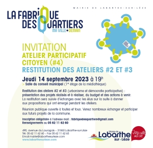 Prochaine réunion de la Fabrique des quartiers - jeudi 14 septembre à 19h