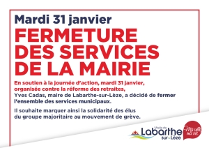 Mardi 31 janvier : fermeture des services de la Mairie