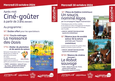 ANIMATIONS CULTURELLES - VACANCES D’OCTOBRE 2024