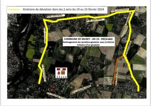 Information travaux - déviation au croisement de la RD19 / Avenue Tissandié du Lundi 19 au vendredi 23 février 2024.