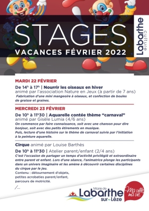 Stages des vacances de février 2022