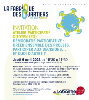 Jeudi 6 avril 2023 à 18h30 - atelier Fabrique des quartiers