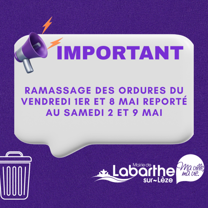 Ramassage des Ordures Mai 2026 (Publication Facebook)
